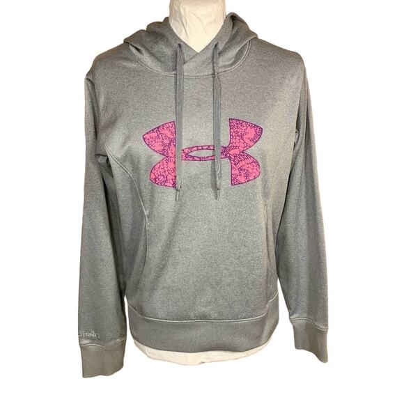 Under Armour STORM Hoodie Womens S/M & Pink Logo Semi-Fitted COLD GEAR Pullover - Picture 1 of 9